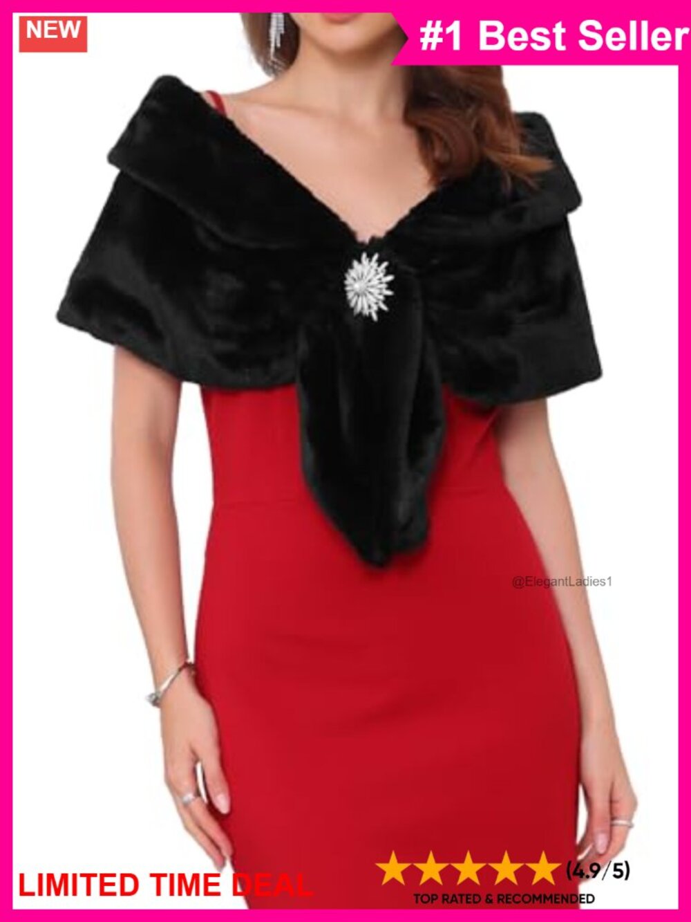 Faux Fur Shawl Wrap Sleeveless Cape for Bridal Wedding & Cocktail